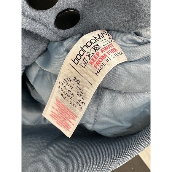 Boohoo Man Varsity Bomber Jacket Limited Edition Mens SZ-2X w/ Patches Blue NWOT - Picture 3 of 13